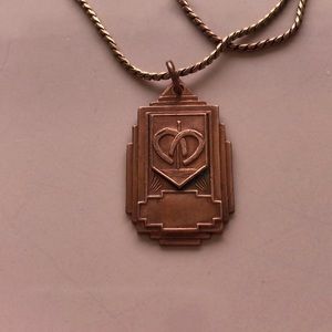 Antique 1959 Copper Pendant + Vintage Chain 4th Place Award for Horseshoes 🧲
